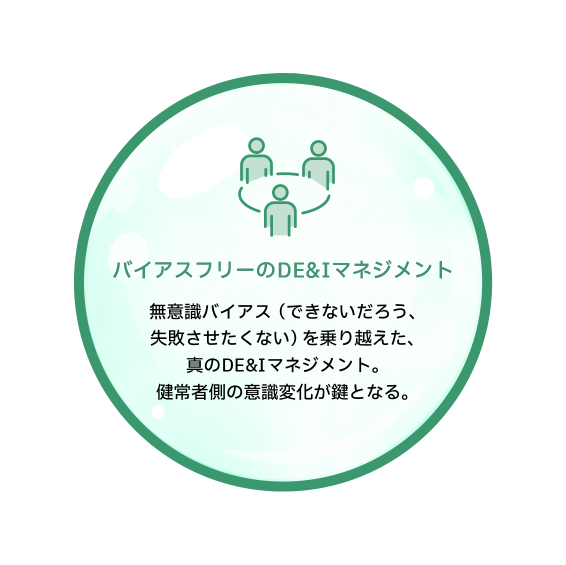 バイアスフリーのDE&Iマネジメント　無意識バイアス（できないだろう、失敗させたくない）を乗り越えた、真のDE&Iマネジメント。健常者側の意識変化が鍵となる。